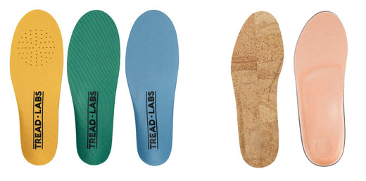 Tread Labs Insoles next to two custom orthotics