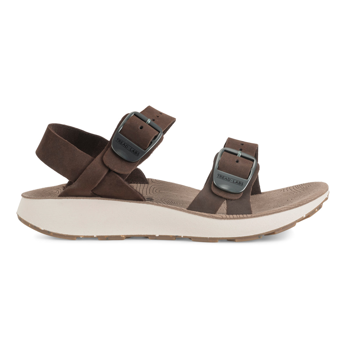 Lateral View of Women's Salinas Leather Sandal in Havana on a white background.