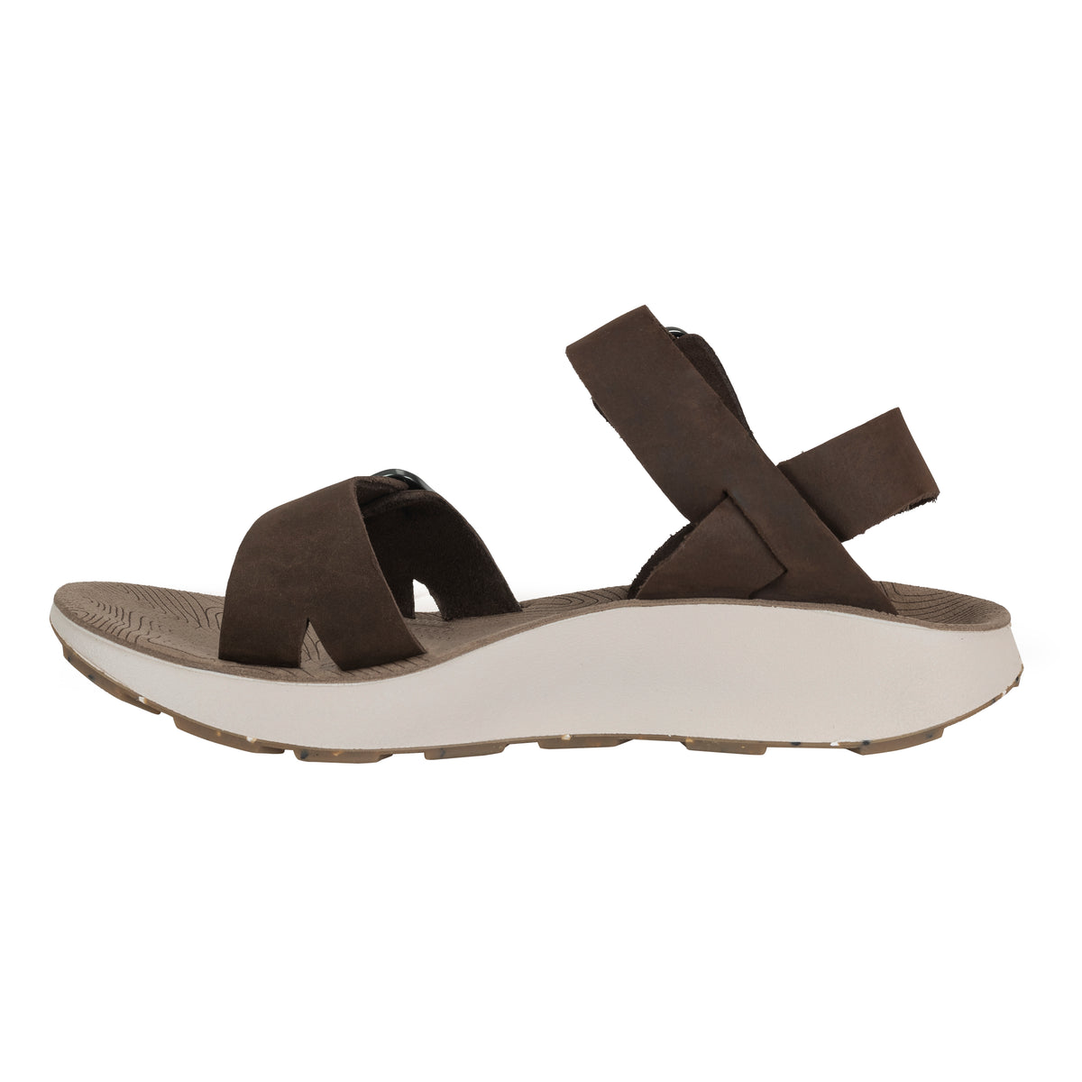 Medial View of Women's Salinas Leather Sandal in Havana on a white background.